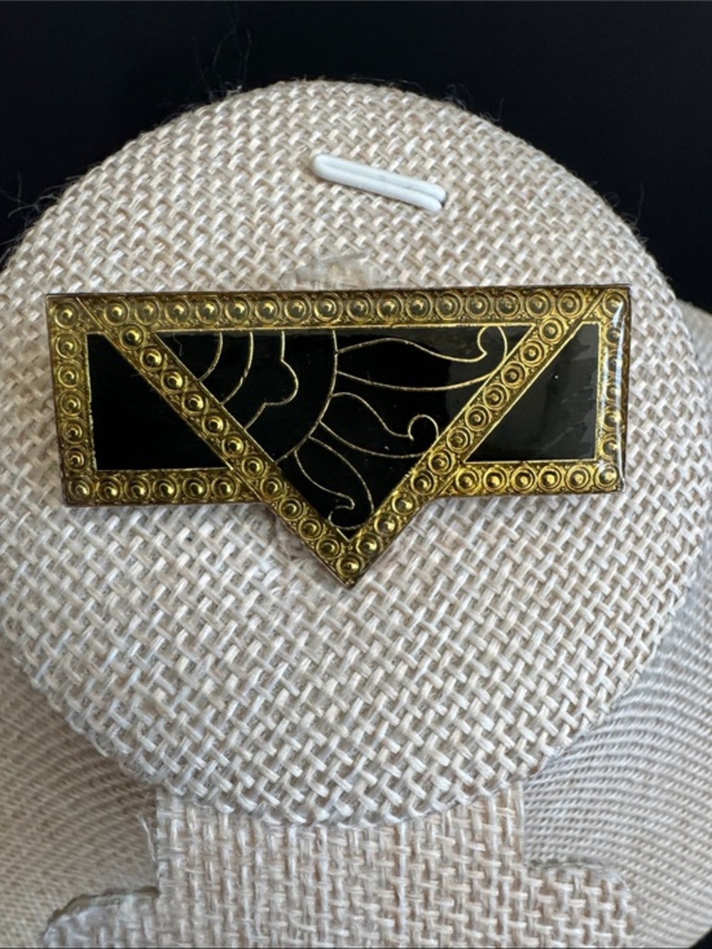 VTG Pierre Bex Art Deco Style Brooch Pin - Geometric Black and Gold